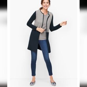 Talbots sz. Mp Merino Wool Colorblock Knit Blazer Cardigan Open Sweater Jacket